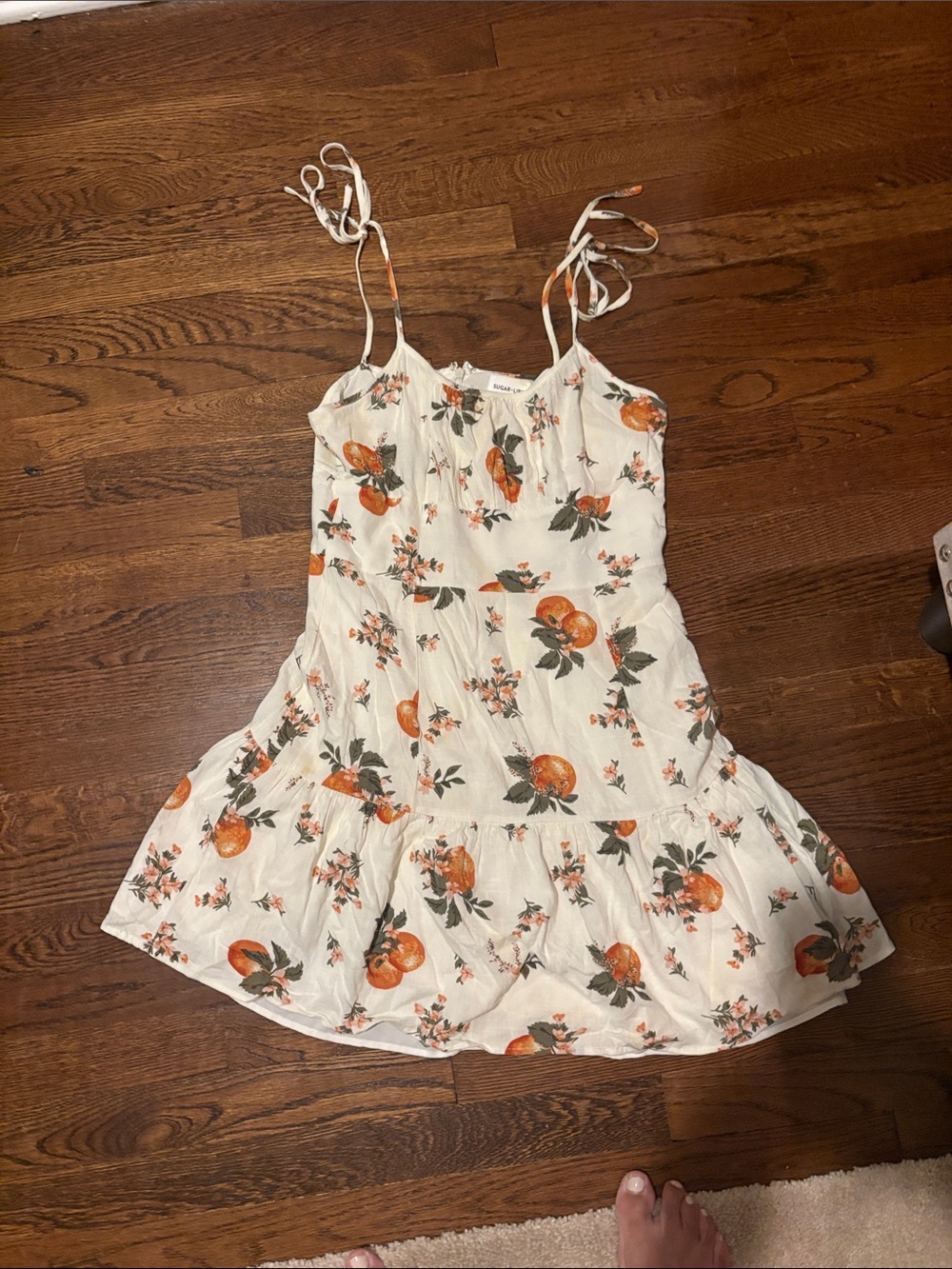 Sugarlips Cream and Orange Floral Tie-Shoulder Sundress